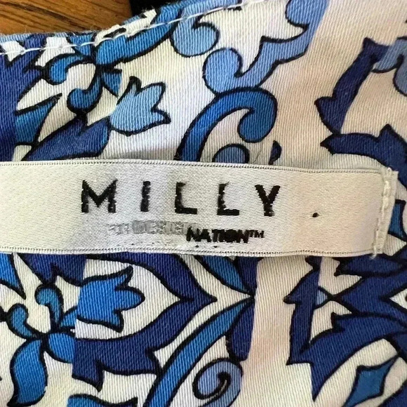 MILLY blue and white fit and flare dress with pockets - Picture 7 of 11